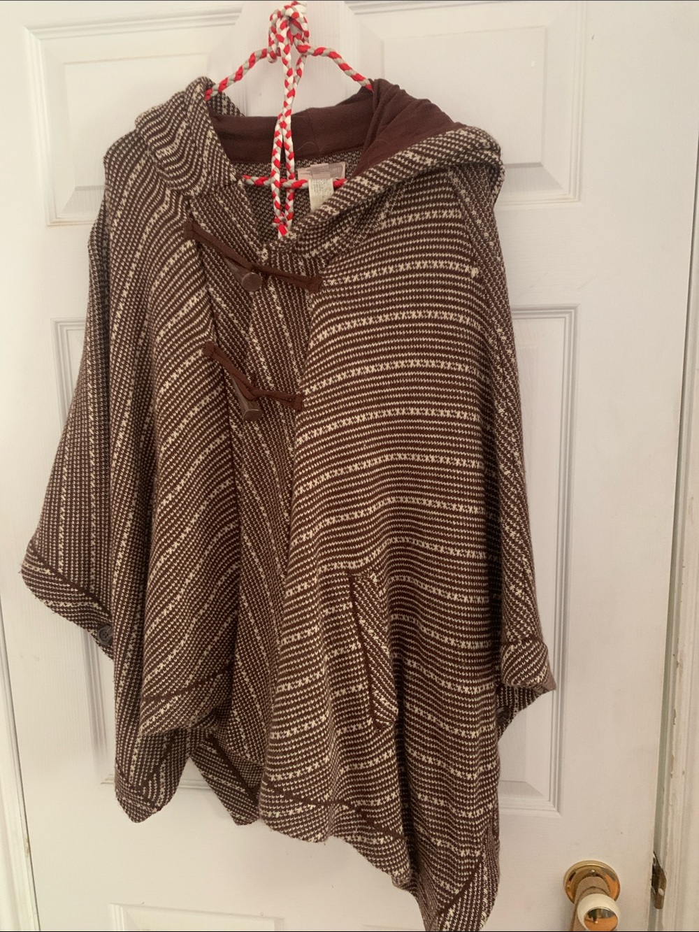 Forever 21 Brown and Cream Hooded Striped Poncho